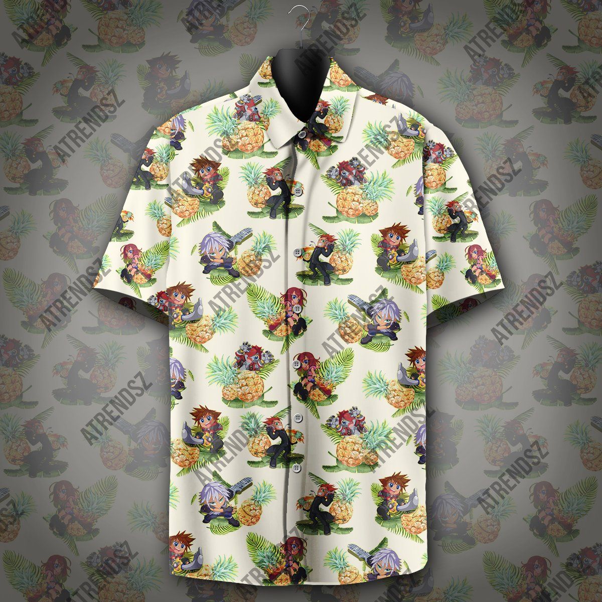 Kingdom Hearts Hawaiian Shirt Sora Riku Kairi Pineapple Pattern Hawaii Aloha Shirt