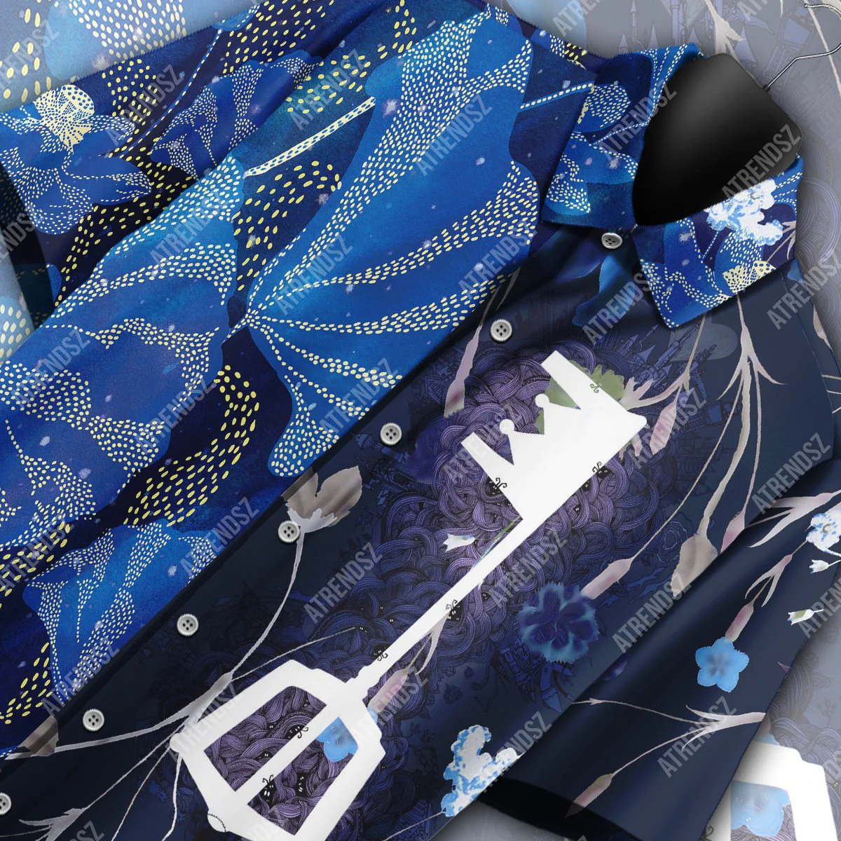 Kingdom Hearts Trendy Hawaiian Shirt Keyblade Floral Topical Blue Hawaii Aloha Shirt