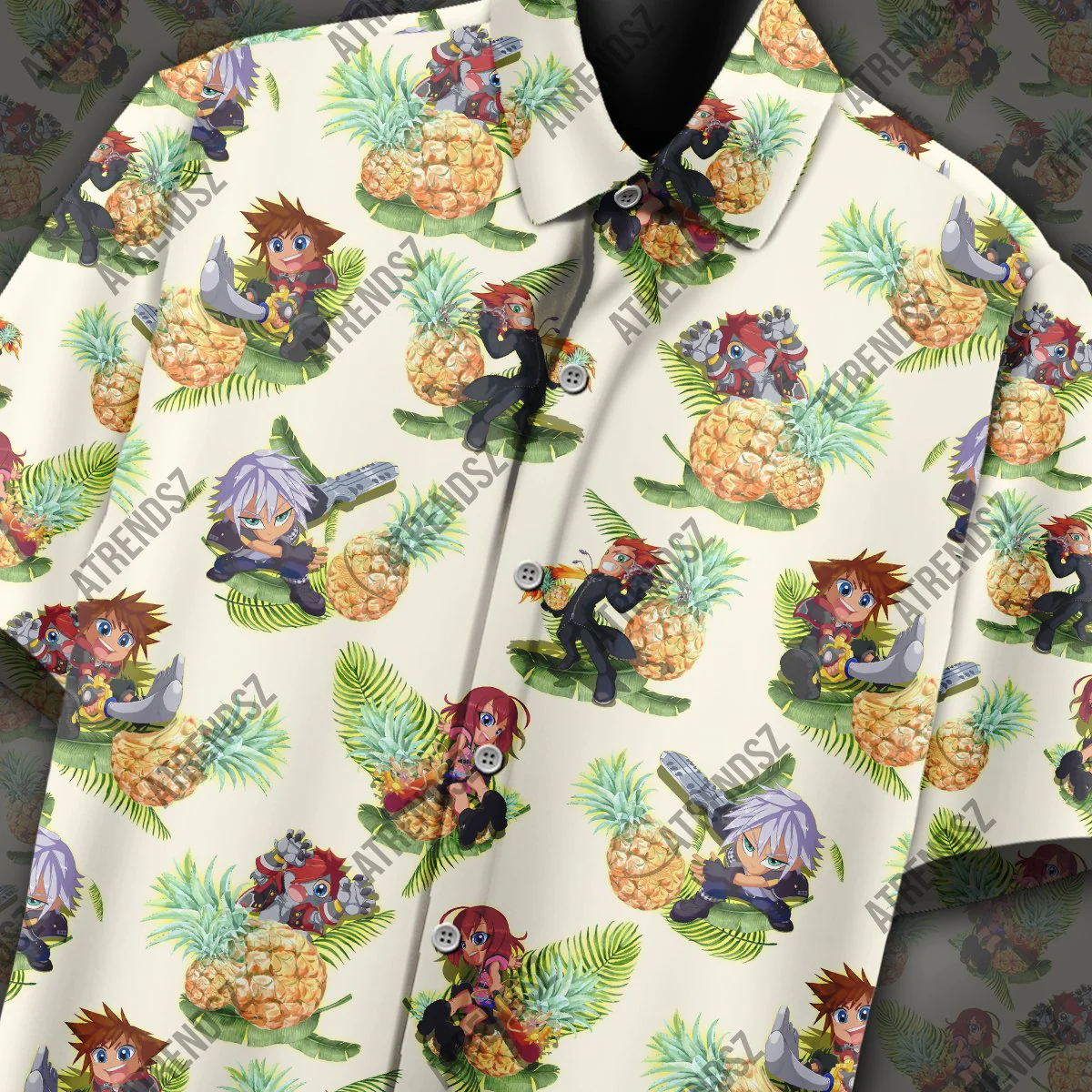 Kingdom Hearts Trendy Hawaiian Shirt Sora Riku Kairi Pineapple Pattern Hawaii Aloha Shirt
