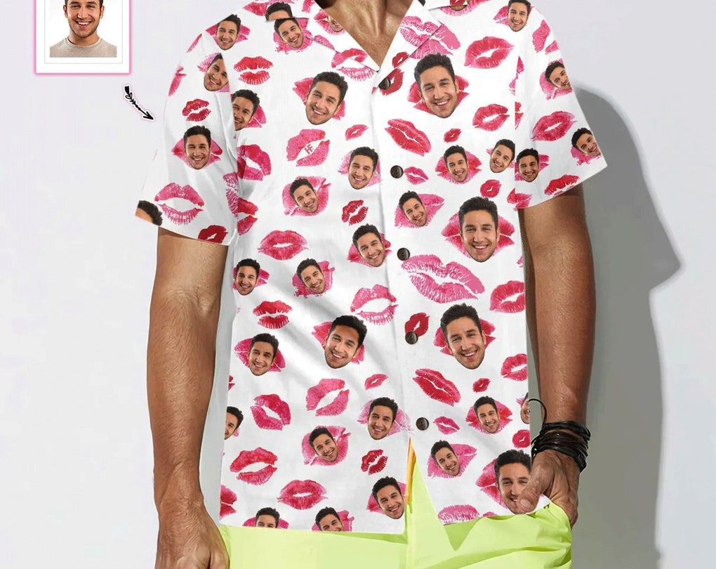 Kisses Custom Trendy Hawaiian Shirt, Valentine’s Day Shirt For Couples, Couple Outfit, Hawaii Shirt Party, Tropical Beach Shirt Button Down Shirt.