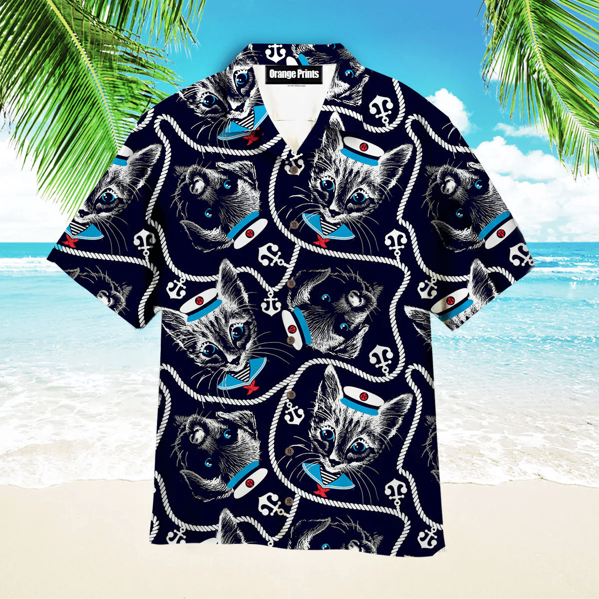 Kitten Puppy Sailor Pattern Trendy Hawaiian Shirt For Aloha Shirt