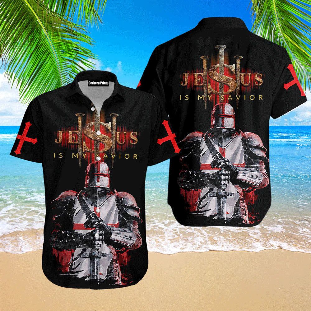 Knights Templar Jesus Black Aloha Hawaiian Shirts For Men And For Women