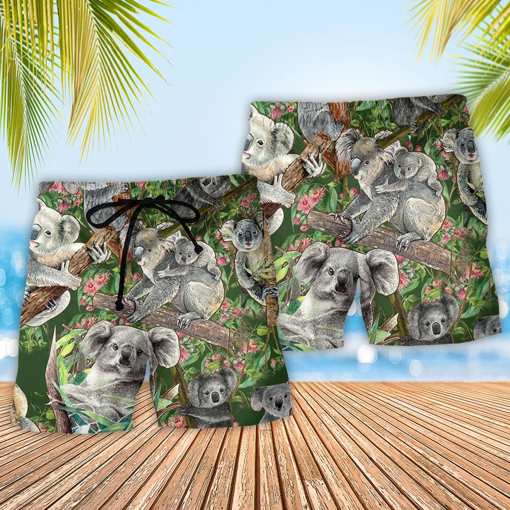 Koala Love Trees Floral Trendy Aloha Hawaiian Beach Shorts