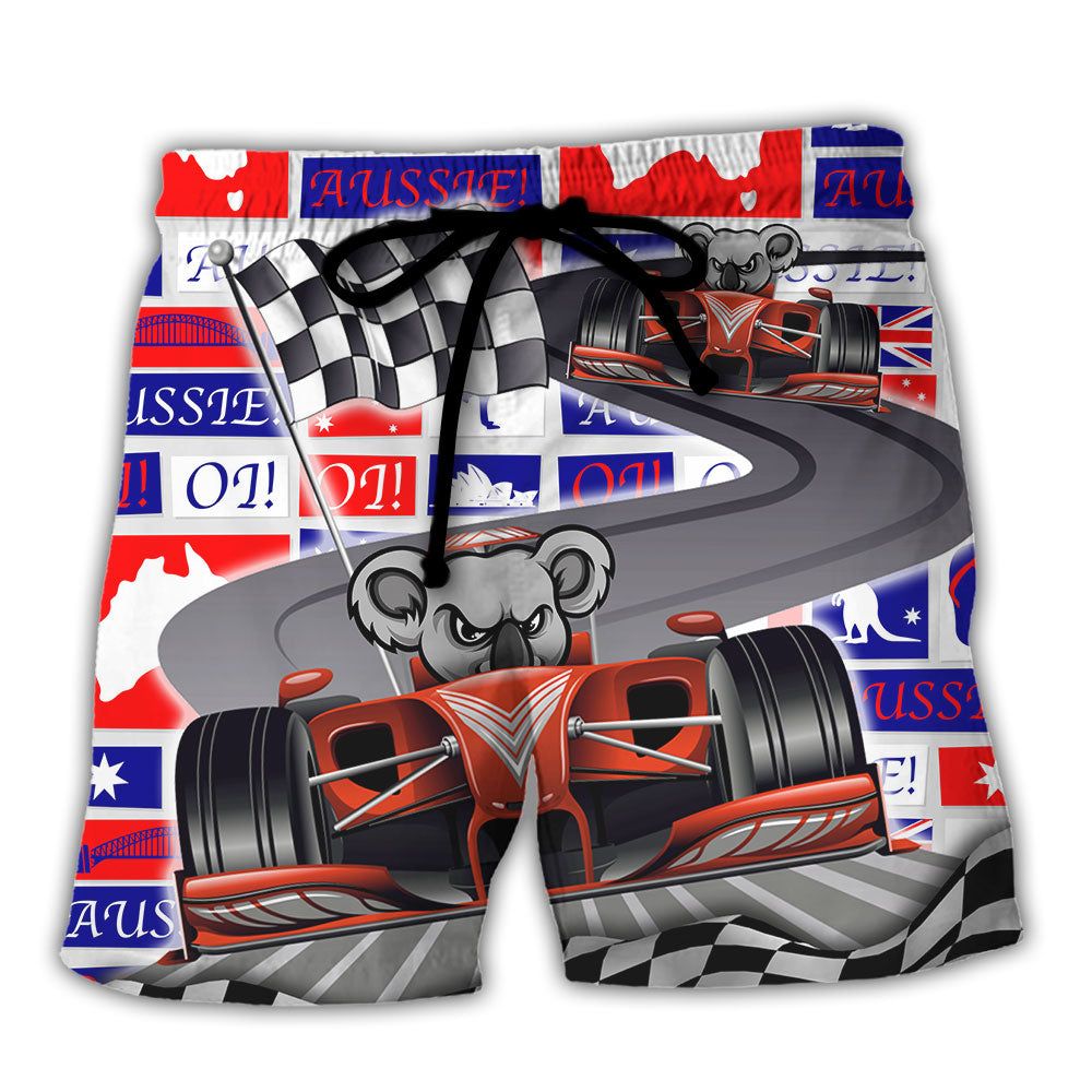 Koala Racing Formula One Car Racing Art Australian Vibe Trendy Aloha Hawaiian Beach Shorts Koala Racing Formula One Car Racing Art Australian Vibe Trendy Aloha Hawaiian Beach Shorts