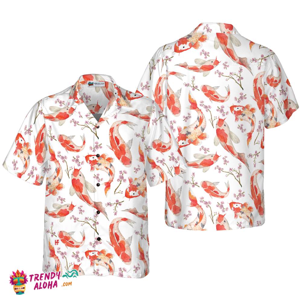 Koi Fish And Cherry Blossom Hawaiian Shirt