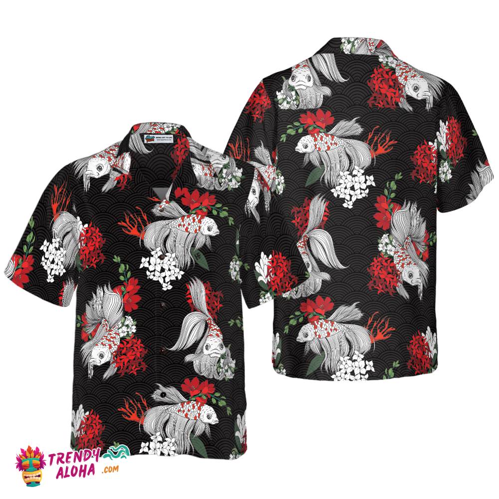 Koi Fish And Flowers Hawaiian Shirt