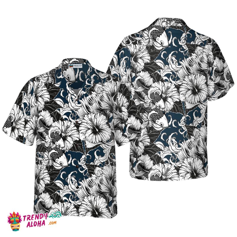 Koi Fish And Hibiscus Flower Hawaiian Shirt