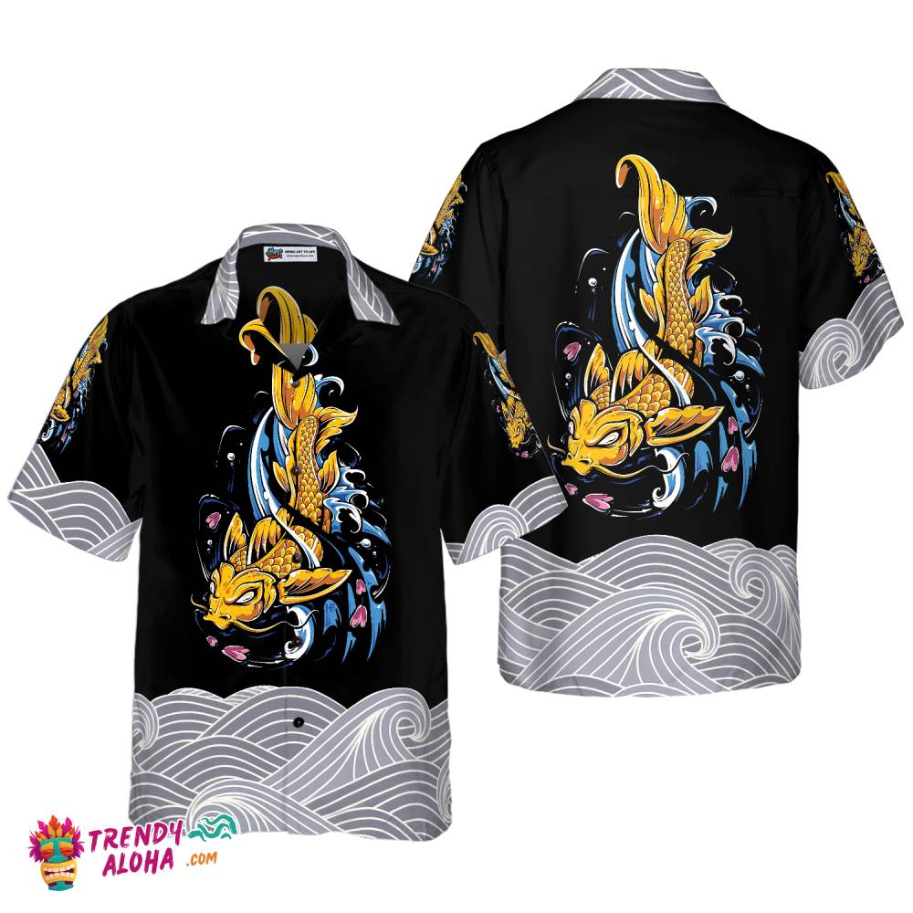 Koi Fish On Waves Hawaiian Shirt