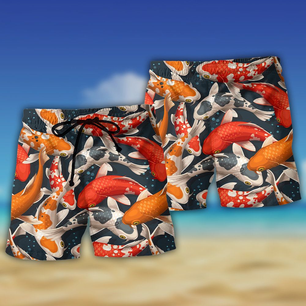 Koi Fish Swimming Colorful Crap Trendy Aloha Hawaiian Beach Shorts
