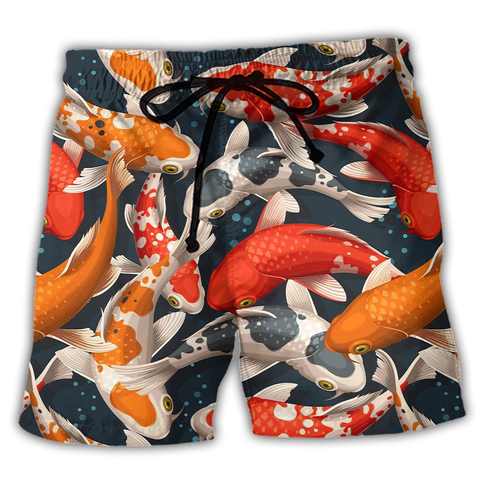 Koi Fish Swimming Colorful Crap Trendy Aloha Hawaiian Beach Shorts