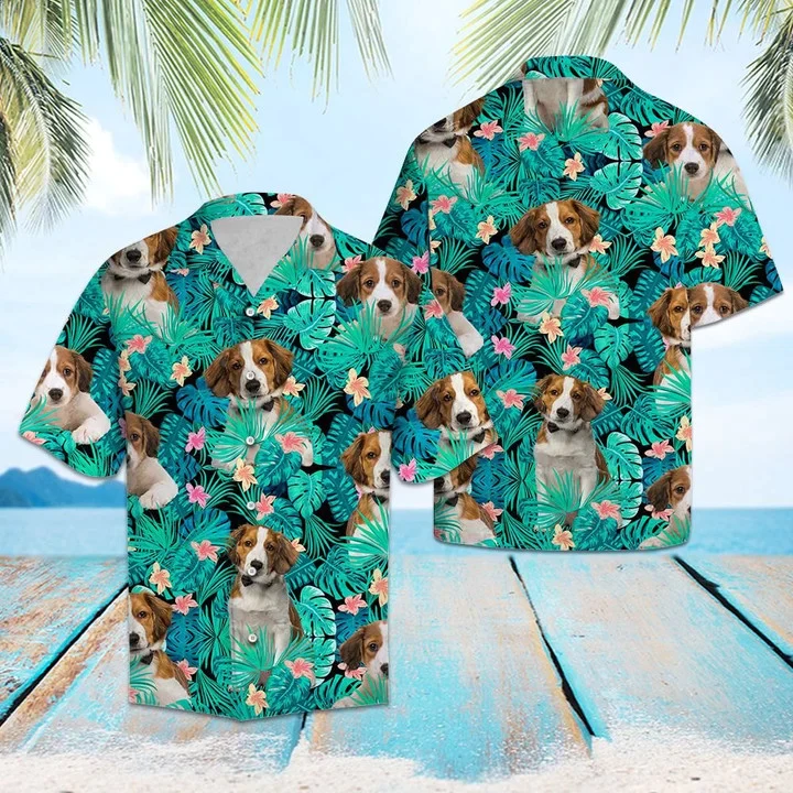 Kooikerhondje Dog Among Tropical Leaves And Flowers Trendy Hawaiian Shirt