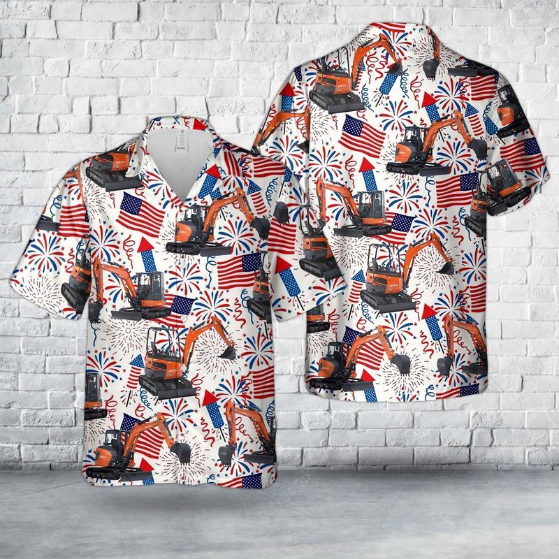 Kubota Excavator, 4Th Of July Trendy Hawaiian Shirt, Short Sleeve Trendy Hawaiian Shirt For Men