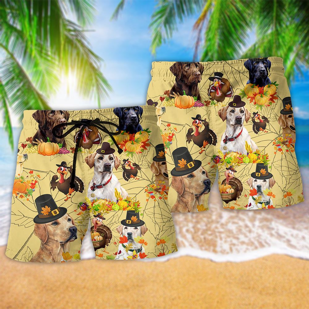 Labrador Retriever Dog Thanksgiving With Labrador Retriever Trendy Aloha Hawaiian Beach Shorts