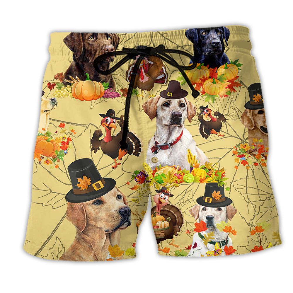 Labrador Retriever Dog Thanksgiving With Labrador Retriever Trendy Aloha Hawaiian Beach Shorts