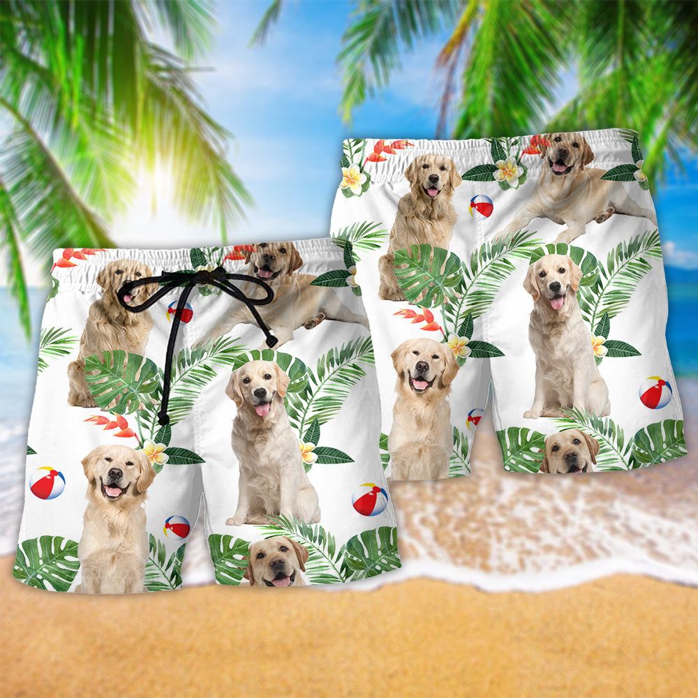 Labrador Retriever Dog Tropical Leaf Cute Style Trendy Aloha Hawaiian Beach Shorts