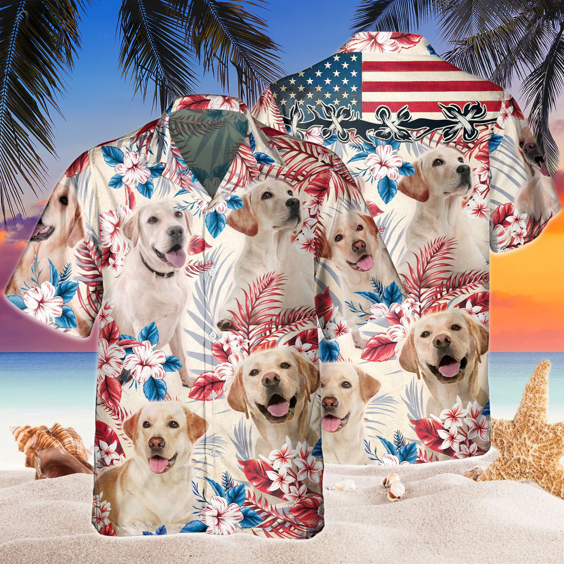Labrador Retriever Dog United States Flag Hawaiian Flowers All Over Printed 3D Hawaiian Shirt Labrador Retriever Dog United States Flag Hawaiian Flowers All Over Printed 3D Hawaiian Shirt
