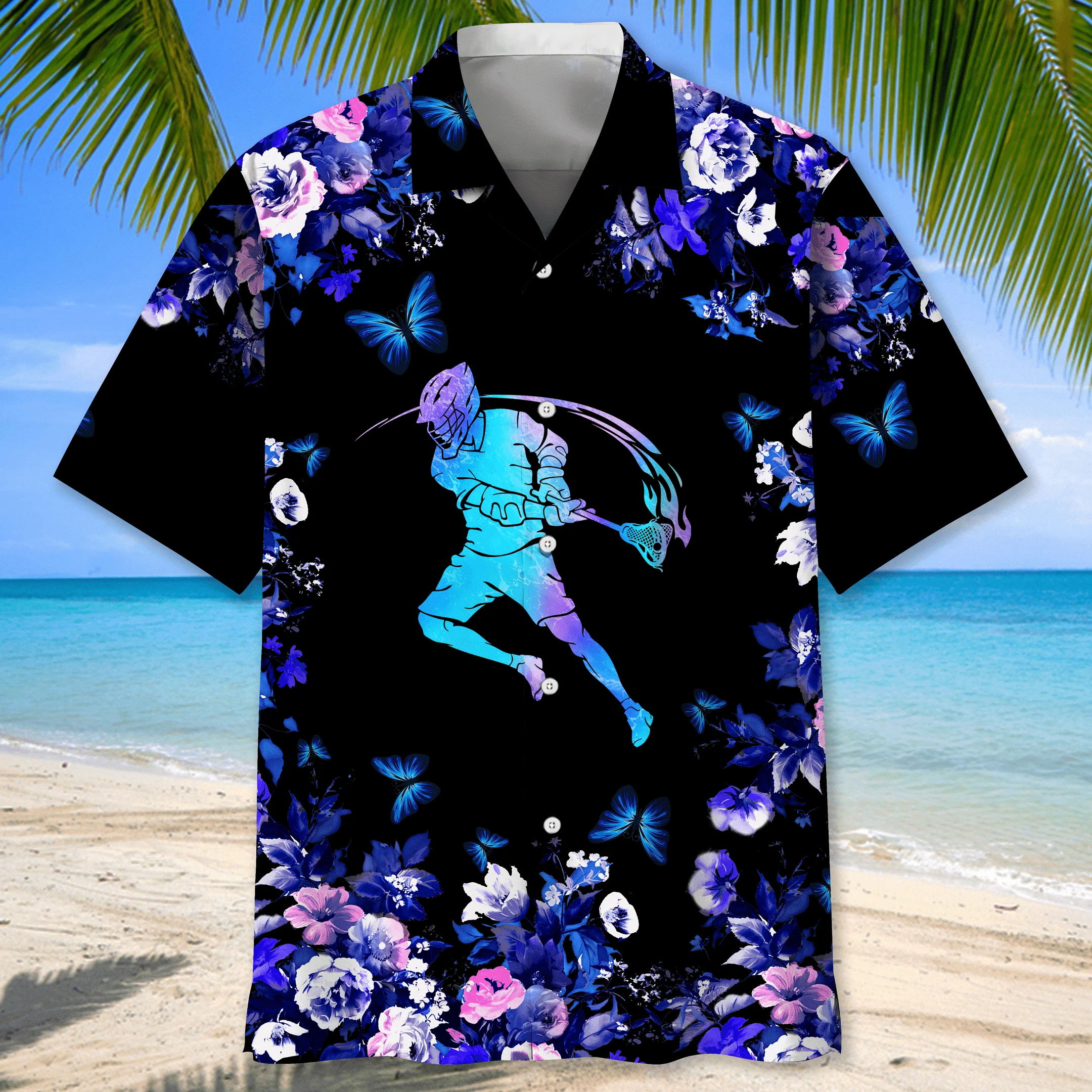 Lacrosse Blue Nature Trendy Hawaiian Shirt For Men, Lacrosse Life Shirt, Lacrosse Player Gifts