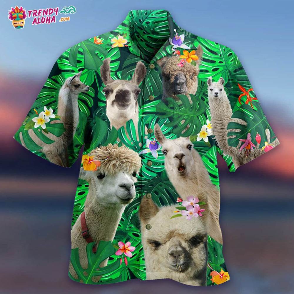 Lama Cute Love Green Leaves Hawaiian Shirt – Trendy Aloha