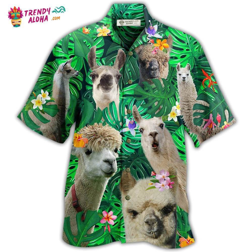Lama Cute Love Green Leaves Hawaiian Shirt – Trendy Aloha Lama Cute Love Green Leaves Hawaiian Shirt – Trendy Aloha