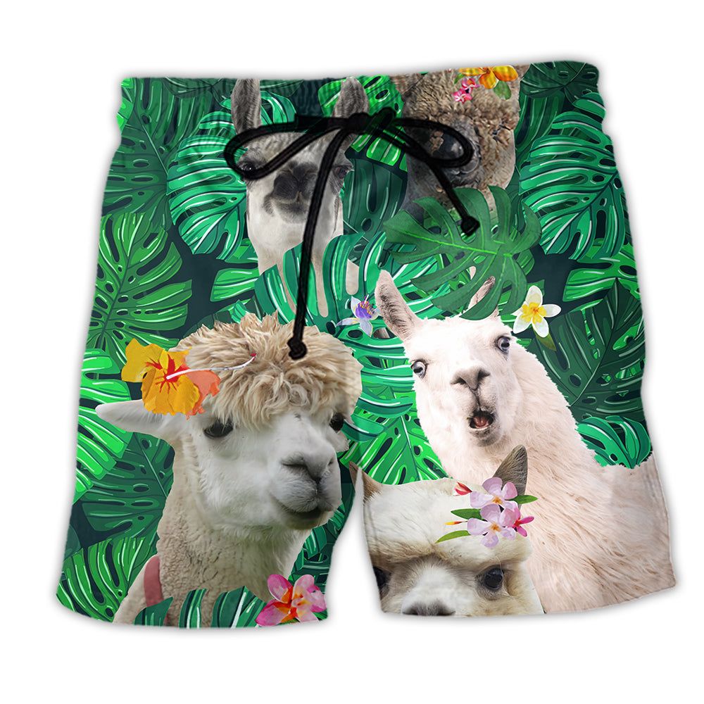 Lama Cute Love Green Tropical Trendy Aloha Hawaiian Beach Shorts Lama Cute Love Green Tropical Trendy Aloha Hawaiian Beach Shorts