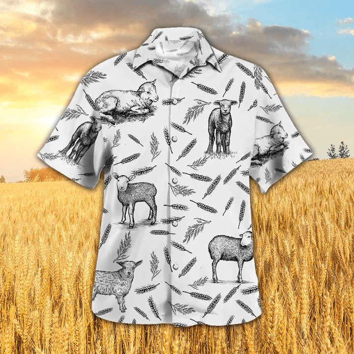Lamb Pattern Trendy Hawaiian Shirt For Men, Women