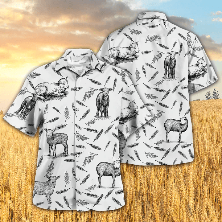 Lamb Pattern Trendy Hawaiian Shirt For Men, Women