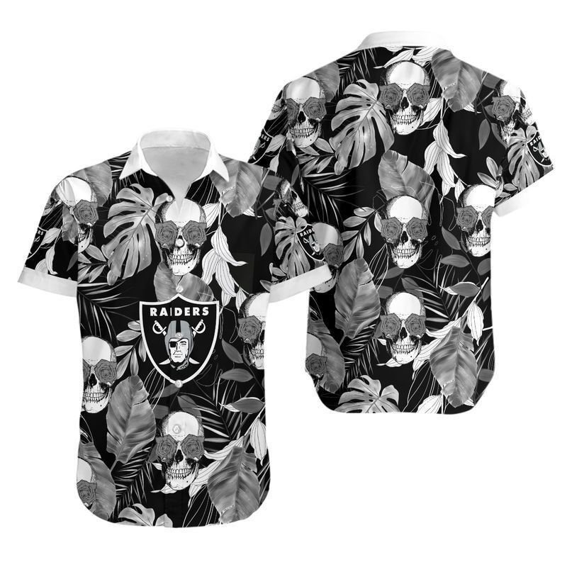 Las Vegas Raiders Coconut Leaves And Skulls Hawaii Shirt And Shorts Summer Collection