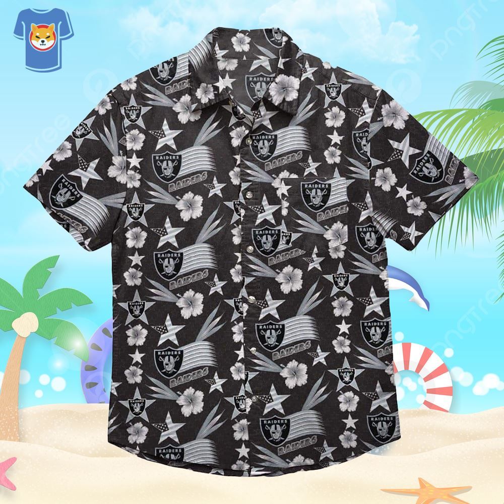 Las Vegas Raiders Hawaiian Shirt Tropical Flower Pattern