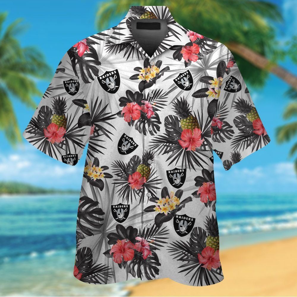 Las Vegas Raiders Short Sleeve Button Up Tropical Hawaiian Shirt VER04