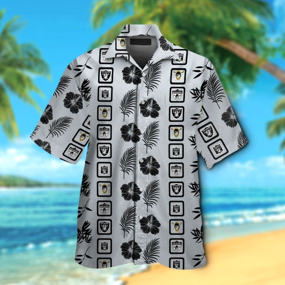Las Vegas Raiders Short Sleeve Button Up Tropical Hawaiian Shirt VER06