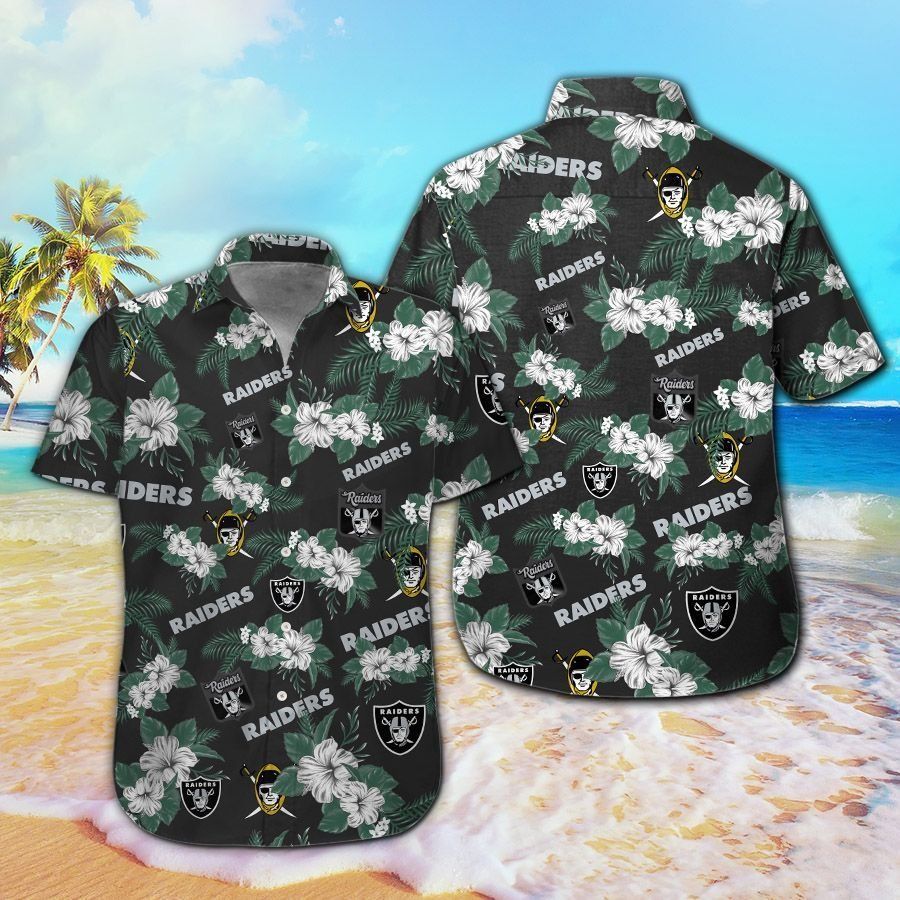 Las Vegas Raiders Short Sleeve Button Up Tropical Hawaiian Shirt VER07