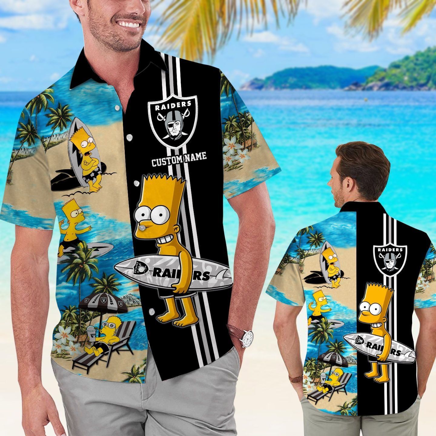Las Vegas Raiders Simpsons Name Personalized Short Sleeve Button Up Tropical Hawaiian Shirt