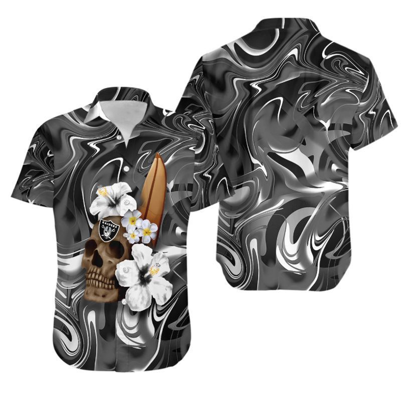 Las Vegas Raiders Skull And Hibiscus Flower NFL Gift For Fan Hawaii Sh