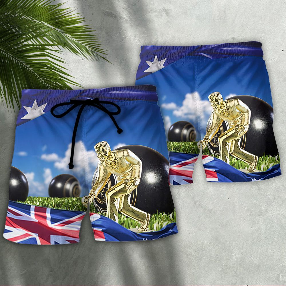 Lawn Bowling The Flag Fly With Wind In Australia Trendy Aloha Hawaiian Beach Shorts