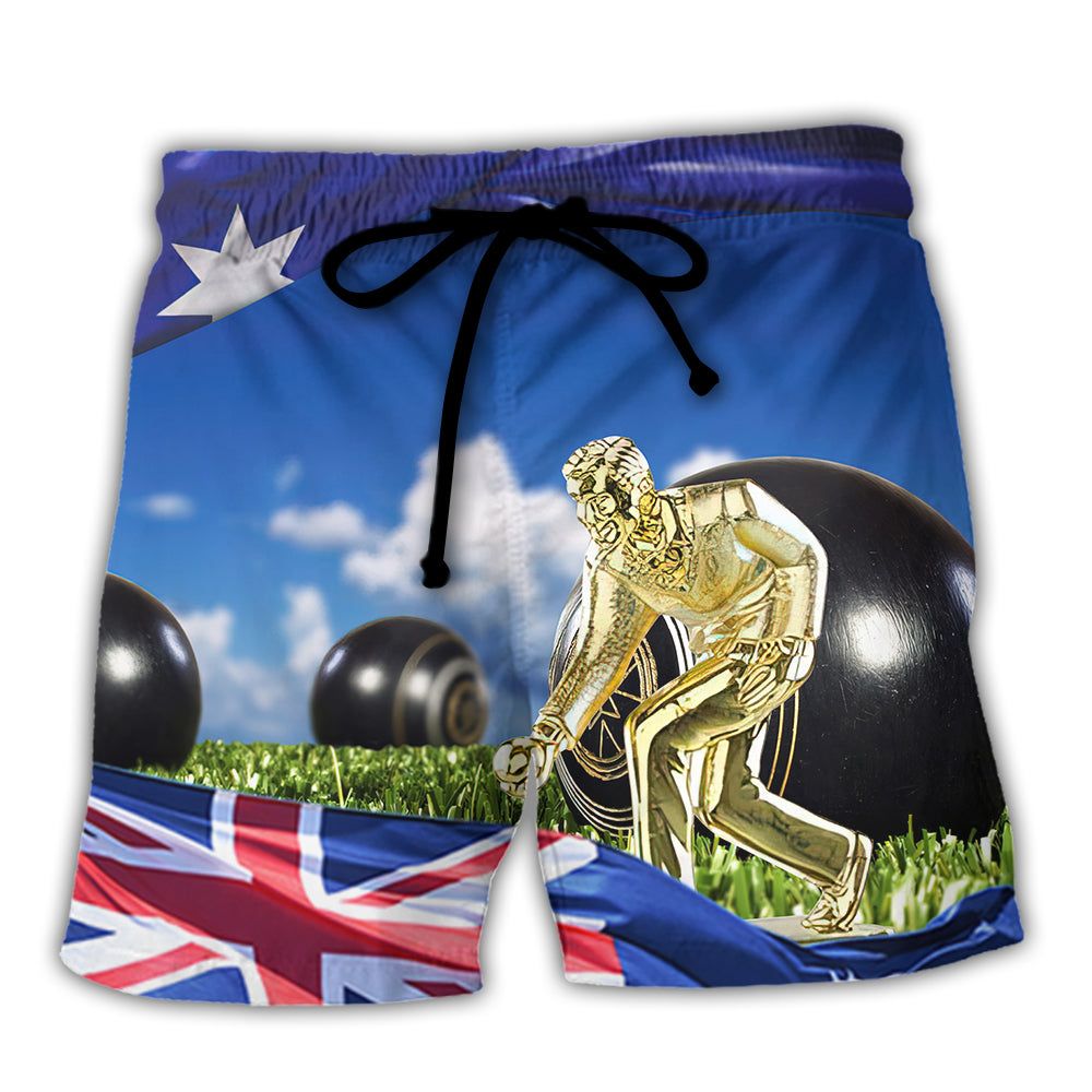 Lawn Bowling The Flag Fly With Wind In Australia Trendy Aloha Hawaiian Beach Shorts Lawn Bowling The Flag Fly With Wind In Australia Trendy Aloha Hawaiian Beach Shorts