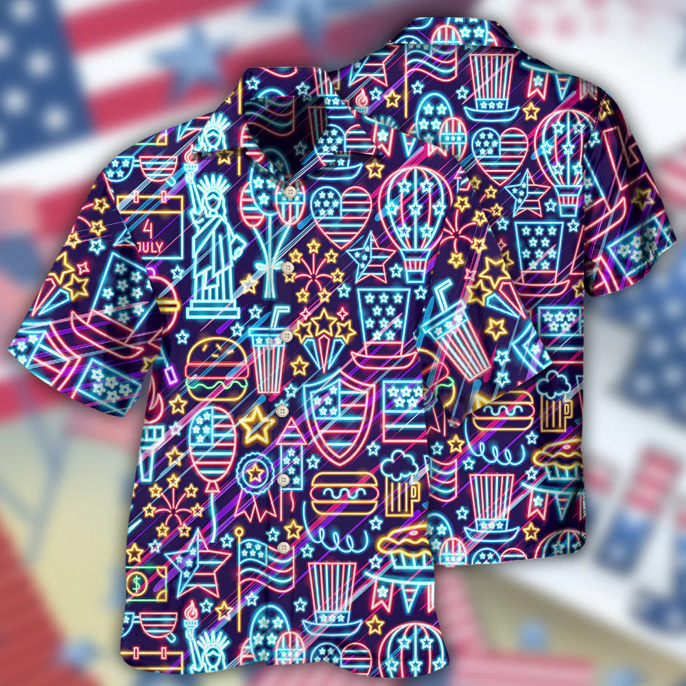 Led Lights Celebrate Independence Day Hawaiian Shirt Vibrant Design