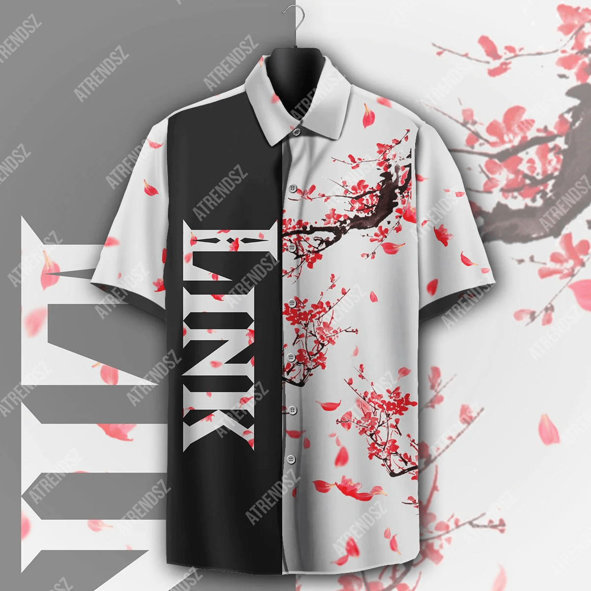 Legend Of Zelda Aloha Shirt Link Cherry Blossom Black White Trendy Hawaiian Shirt Legend Of Zelda Hawaii Shirt
