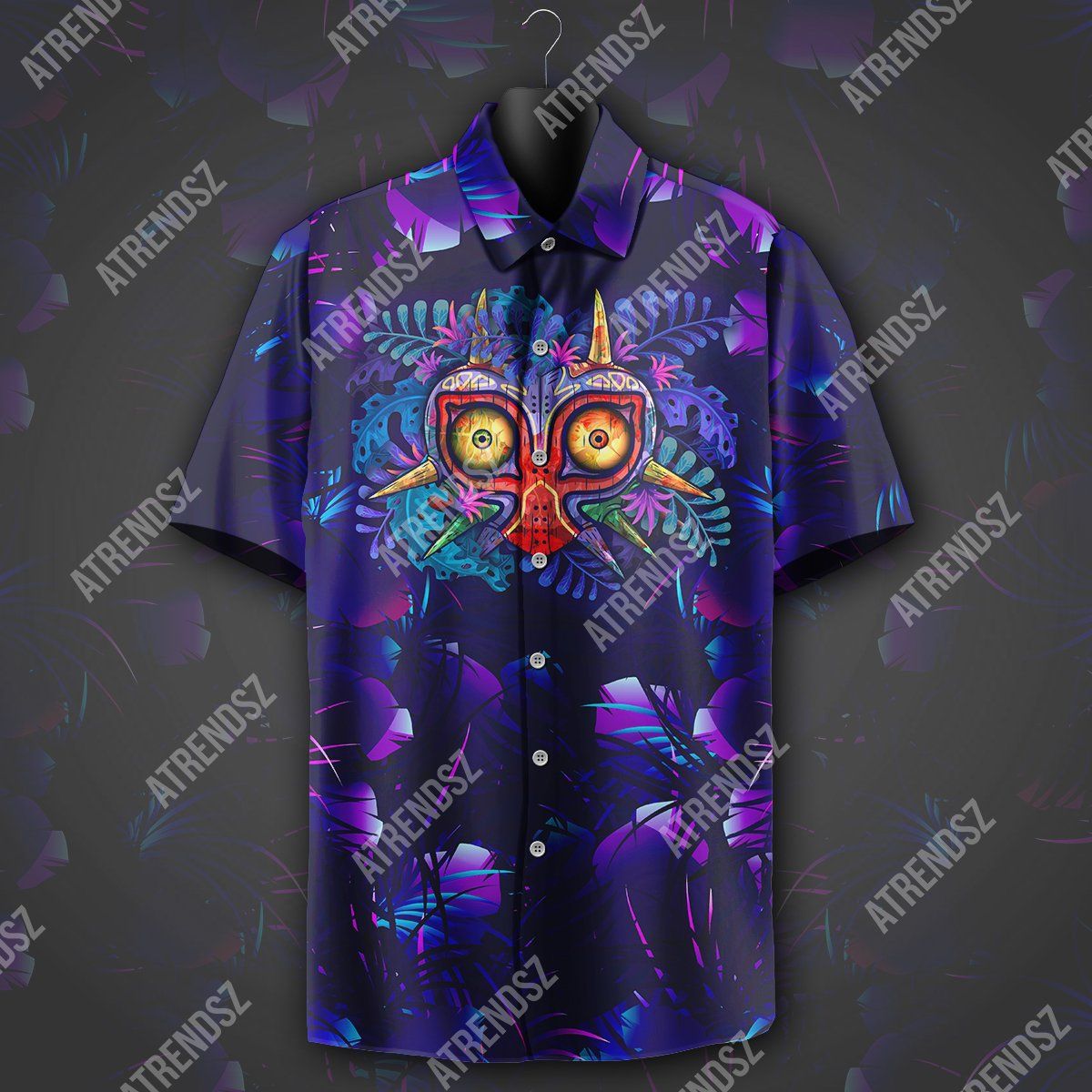Legend Of Zelda Hawaii Shirt Majora’s Mask Tropical Dark Blue Purple Hawaiian Shirt Legend Of Zelda Aloha Shirt