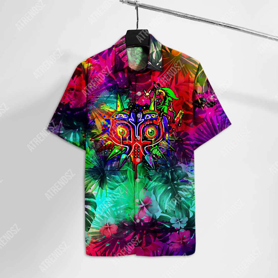 Legend Of Zelda Hawaii Shirt Watercolor Majora’s Mask Tropical Hawaiian Shirt Legend Of Zelda Aloha Shirt