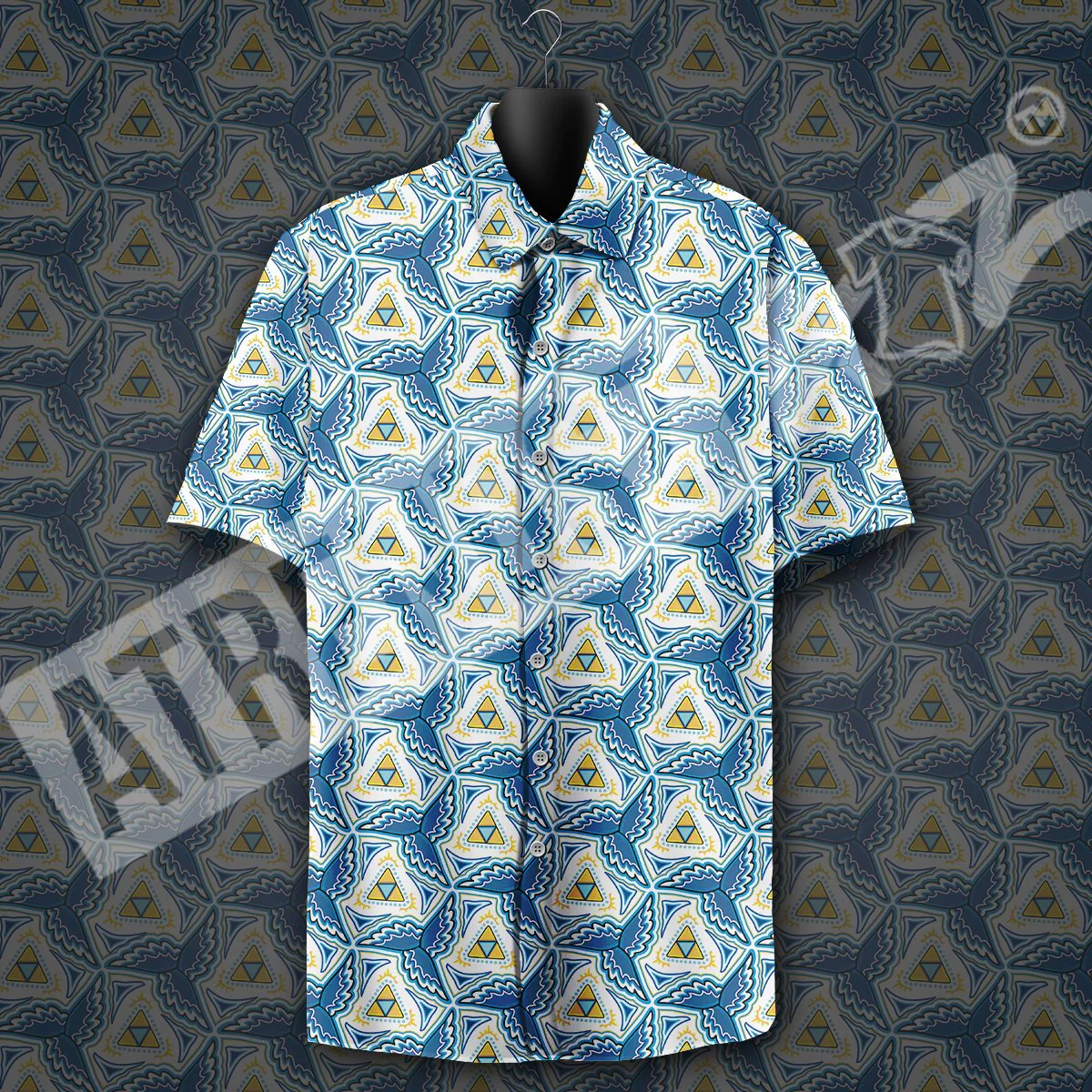 Legend Of Zelda Trendy Hawaiian Shirt Triforce Pattern Blue Hawaii Shirt Legend Of Zelda Aloha Shirt