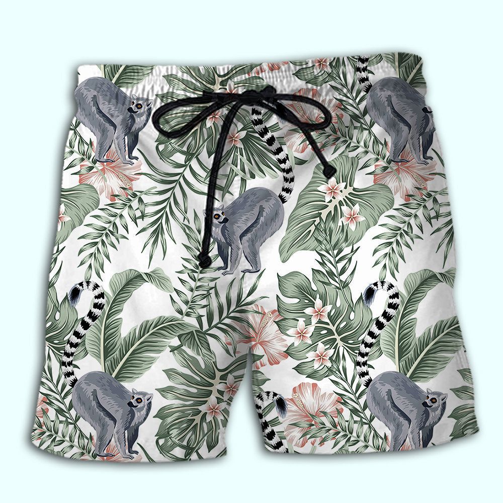 Lemurs Tropical Leaf Cool Trendy Aloha Hawaiian Beach Shorts