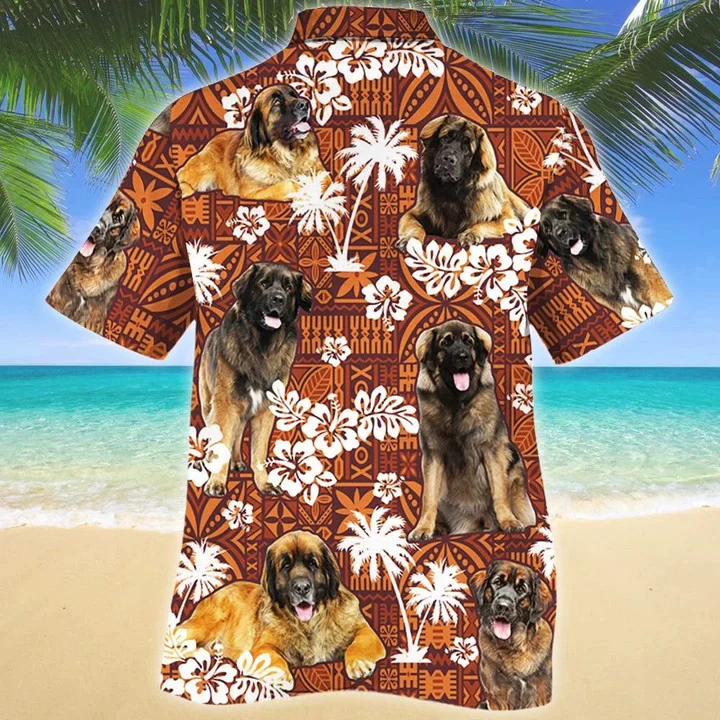 Leonberger Dog Red Tribal Pattern Trendy Hawaiian Shirt, Funny Dog, Dog Lover Trendy Hawaiian Shirt For Men