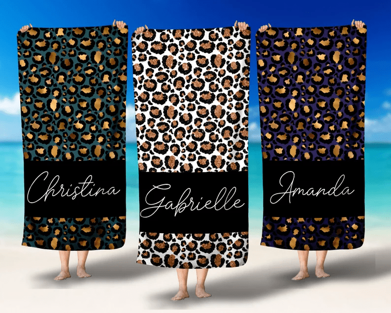 Leopard Bridesmaid Personalized Beach Towels Perfect Bachelorette Party Gift Leopard Bridesmaid Personalized Beach Towels Perfect Bachelorette Party Gift
