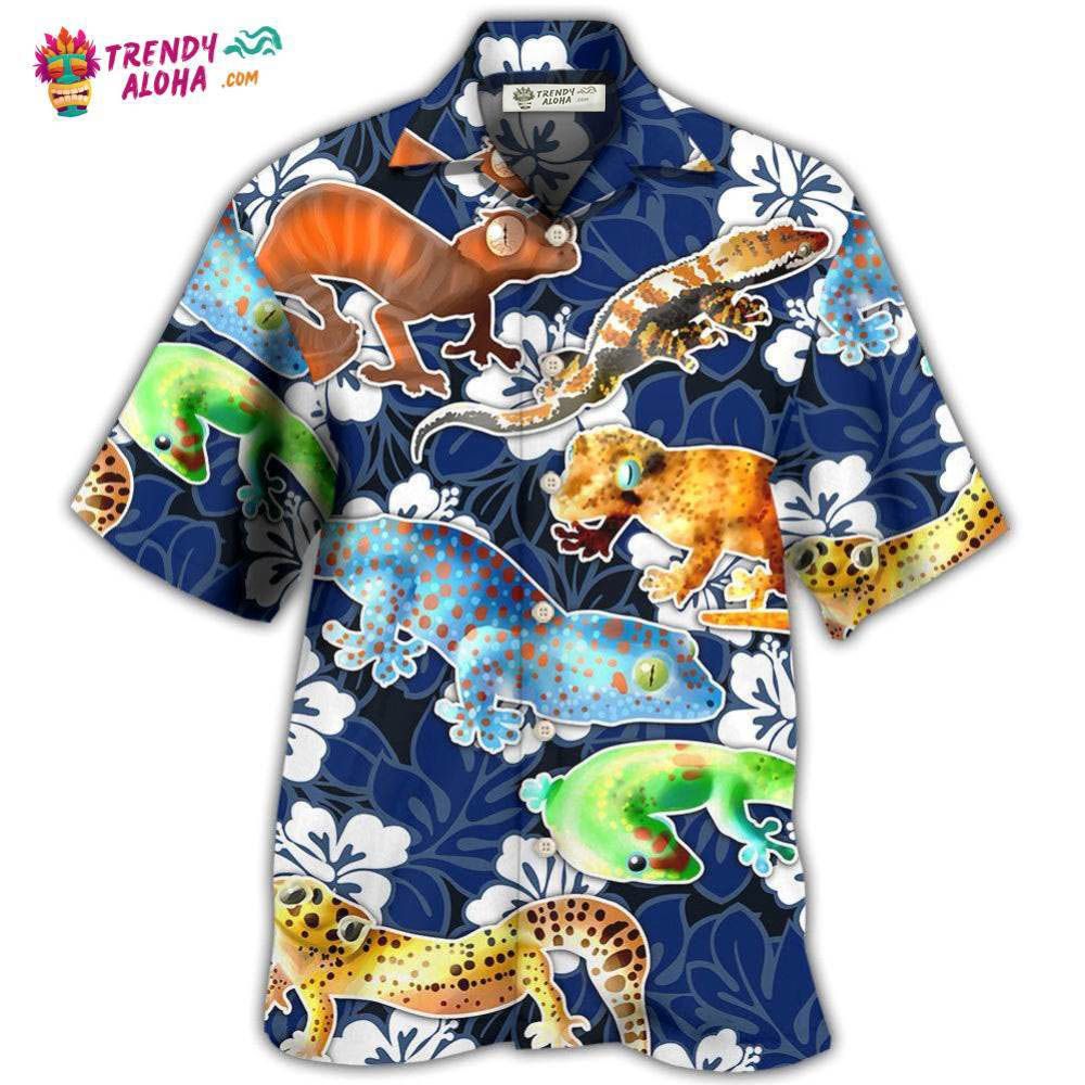 Leopard Gecko Blue Tropical Flower Hawaiian Shirt – Trendy Aloha Leopard Gecko Blue Tropical Flower Hawaiian Shirt – Trendy Aloha