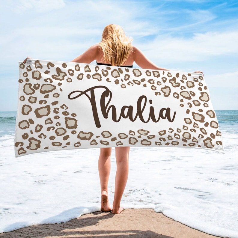 Leopard Pattern Custom Name Personalized Beach Towels Unique Design