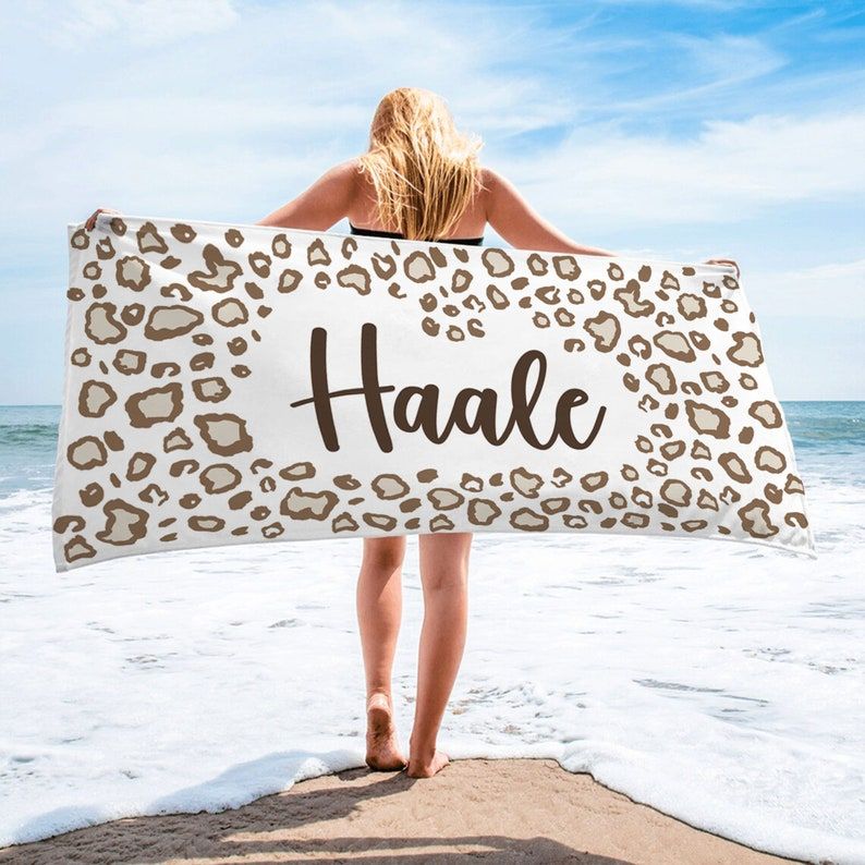 Leopard Pattern Custom Name Personalized Beach Towels Unique Design