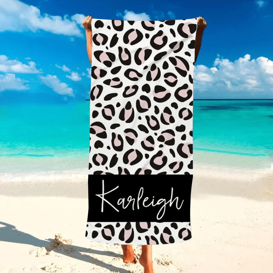 Leopard Pattern Personalized Beach Towels Monogrammed Unique Gift