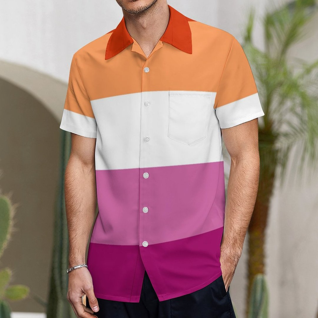 Lesbian Pride Flag Lgbtq Hawaiian Vintage Shirt Mens Button Down Plus Size