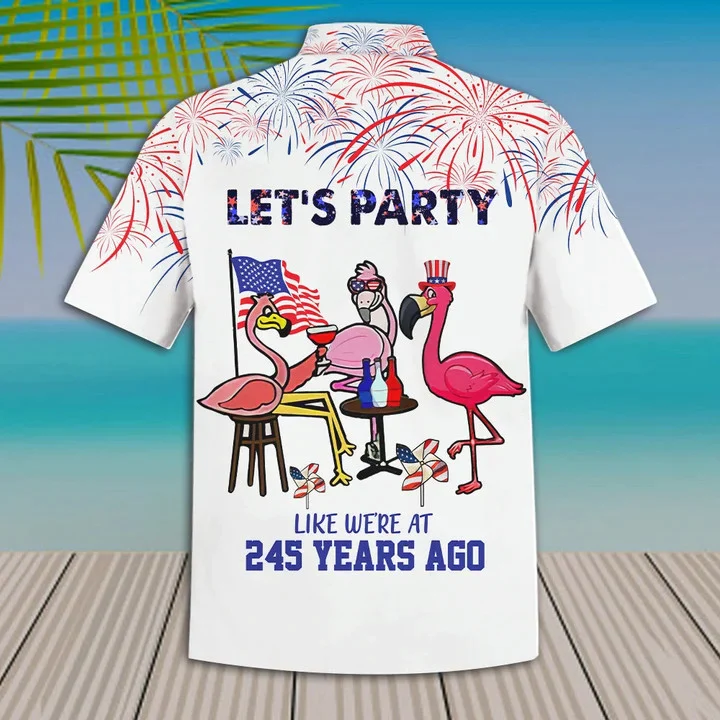 Let’s Party Flamingo American Flag Trendy Hawaiian Shirt
