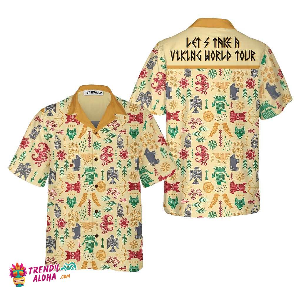 Let’s Take A Viking World Tour Viking Hawaiian Shirt, Cool Ancient Pattern Viking Shirt